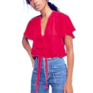 Free people red polka dot body suit